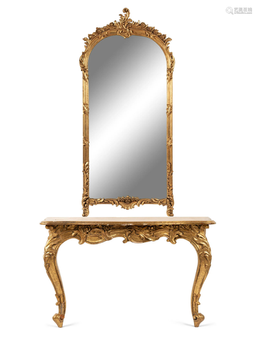 A Rococo Revival Giltwood Pier Mirror and Console Table