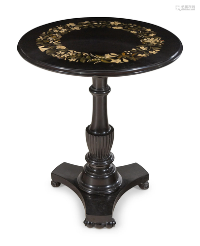 An Italian Pietra Dura Inlaid Slate Side Table