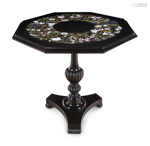 An Italian Pietra Dura Inlaid Slate Octagonal Top Side Table