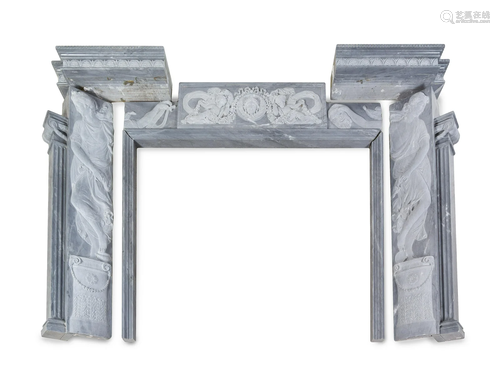 An Italian Carved Bardiglio Imperiale Marble Chimneypiece