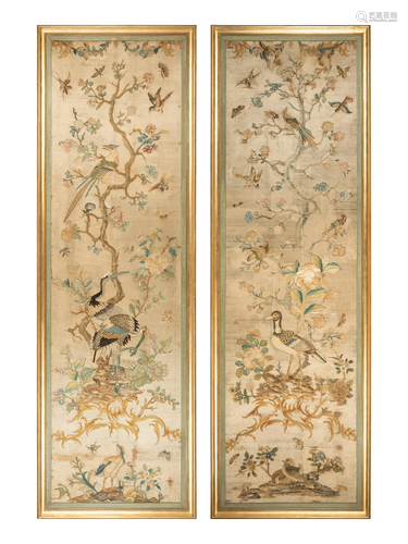 A Pair of Italian Silk and Needlework Panels