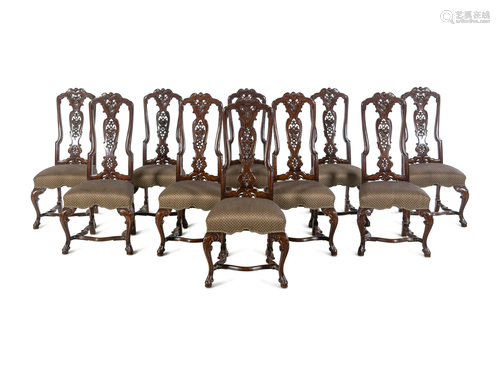 A Set of Ten Baroque Style Walnut Dining Chairs