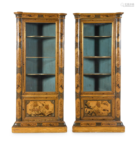 A Pair of Continental Chinoiserie Decorated Corner Cabinets