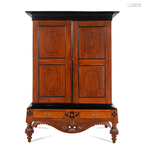 An Indo-Portuguese Parcel Ebonized Walnut Armoire