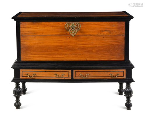 An Indo-Portuguese Ebony and Satinwood Trunk