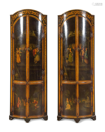 A Pair of Continental Painted Corner Cabinets