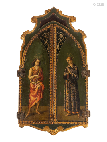 A Continental Painted Altar Triptych