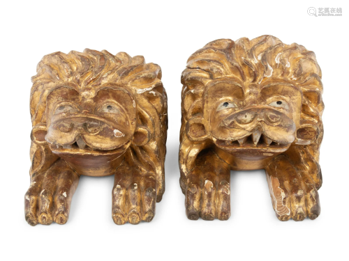 A Pair of Continental Carved Giltwood Lion Wall Brackets