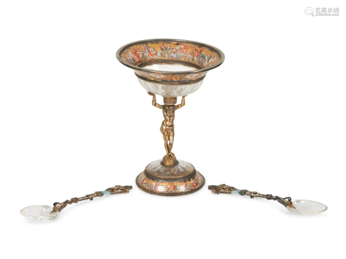 A Viennese Silver-Gilt, Enamel and Rock Crystal Coupe with T...