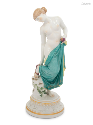A Large Meissen Porcelain Figure of a Bathing Lady