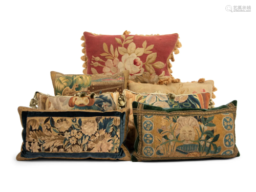 A Group of Seven Continental Tapestry-Upholstered Pillows