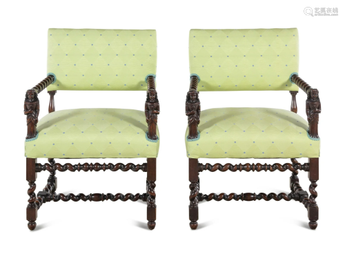 A Pair of English Baroque Style Walnut Armchairs