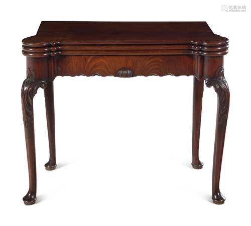 An Irish George II Mahogany Triple-Fold Game Table