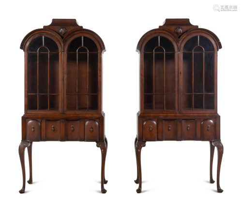 A Pair of George II Style Mahogany Bookcases on Stands