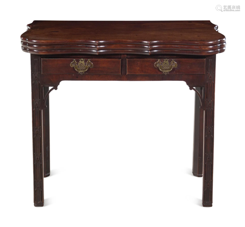 An Irish George III Mahogany Triple-Fold Game and Tea Table