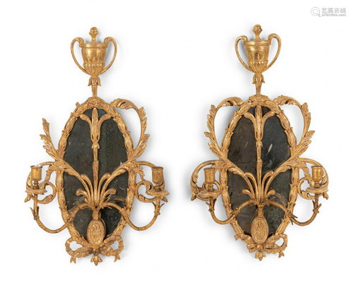 A Pair of George III Giltwood Girandole Mirrors