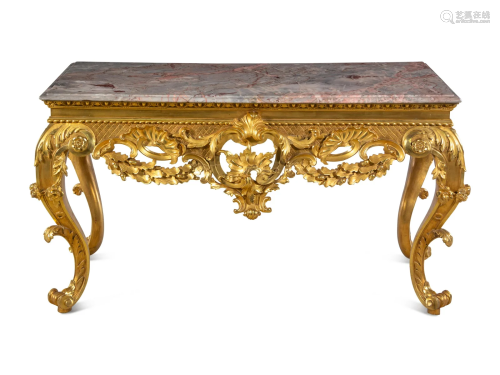 A George III Style Giltwood Marble-Top Console Table