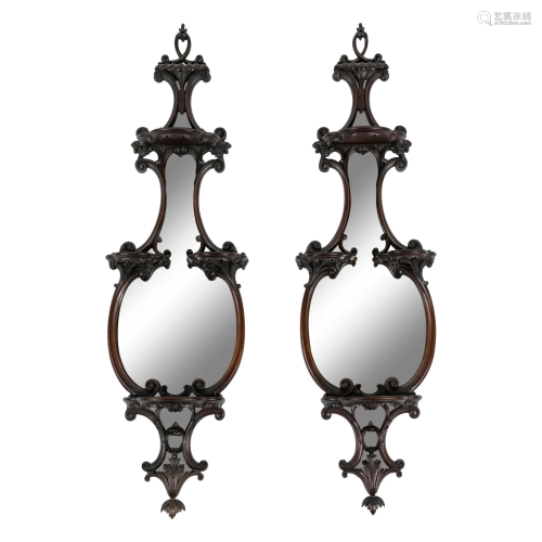 A Pair of George III Style Mirrored and Carved Mahogany Wall...