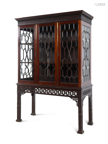 A Chinese Chippendale Style Mahogany Vitrine Cabinet