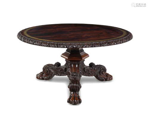 A George IV Brass Inlaid Rosewood and Walnut Flip-Top Dining...
