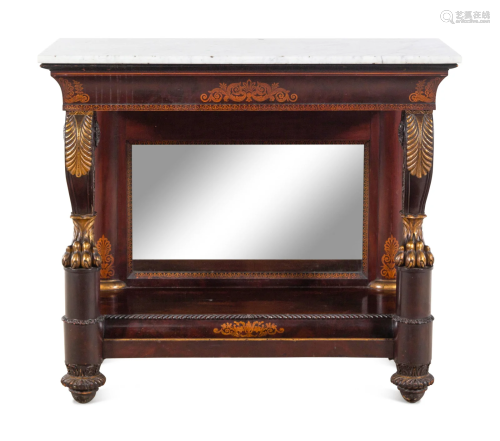 A Regency Carved and Parcel Gilt Mahogany Marble-Top Pier Ta...