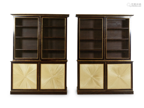 A Pair of Regency Style Grain Painted and Parcel Gilt Bookca...