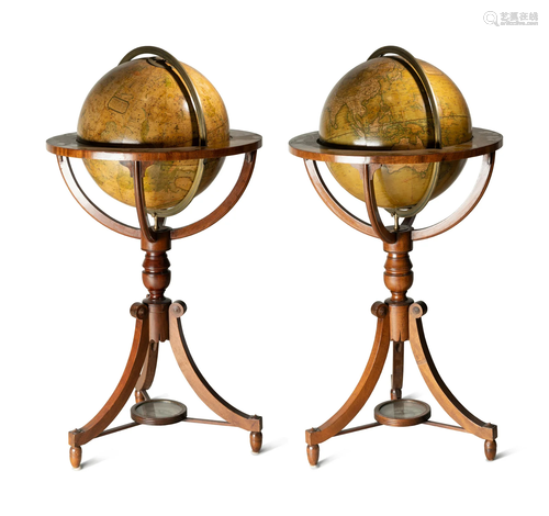 A Pair of Regency Mahogany Terrestrial and Celestial Fifteen...