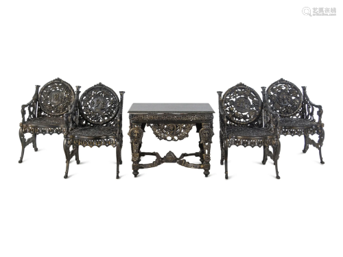 A Suite of Victorian Style Cast Iron Garden Furniture Allego...