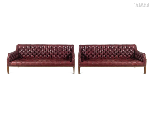 A Pair of English Button-Tufted Leather Sofas