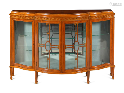 An Edwardian Satinwood and Marquetry Serpentine-Front Cabine...