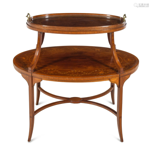 An Edwardian Mahogany and Marquetry Etagere
