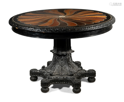 An Anglo-Colonial Carved and Specimen Woods Inlaid Tilt-Top ...