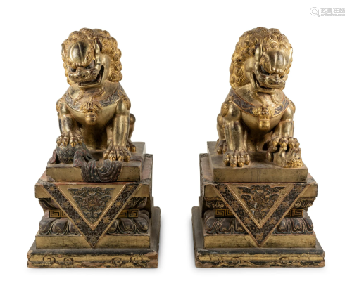 A Pair of Large Chinese Giltwood and Composition Buddhistic ...