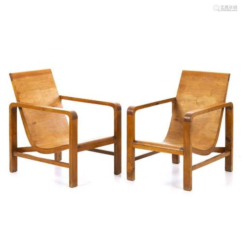 PORTUGUESE WORK, c.1930-40 - Pair of modernist Art Deco chai...