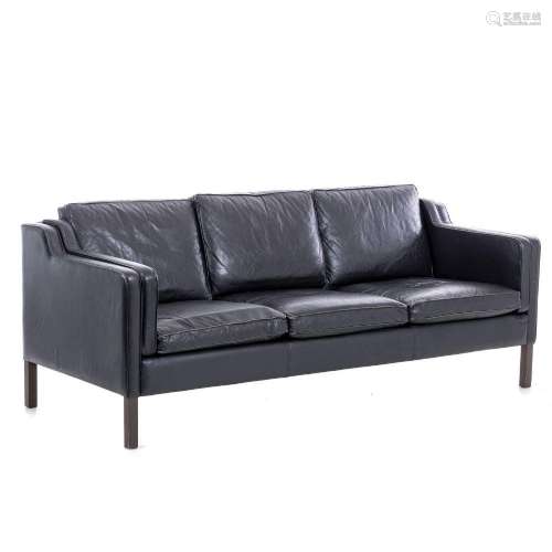 Style of BORGE MOGENSEN - Three-seat black leather sofa