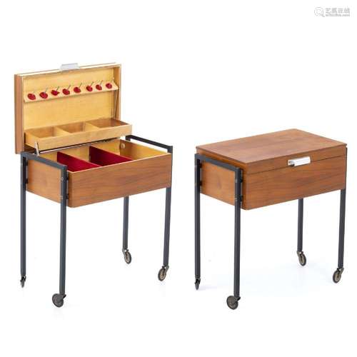 SCANDINAVIAN WORK, c.1960 - Sewing table on casters