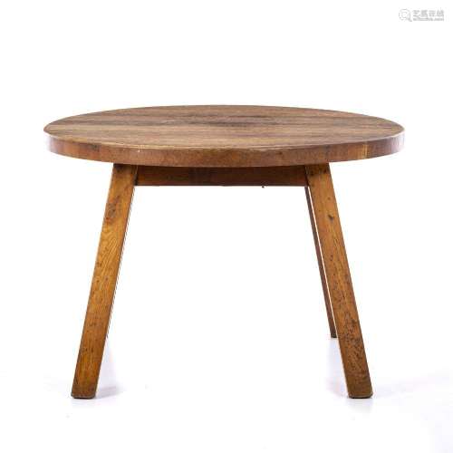 Style of JEAN TOURET / MAROLLES -Brutalist oak round table