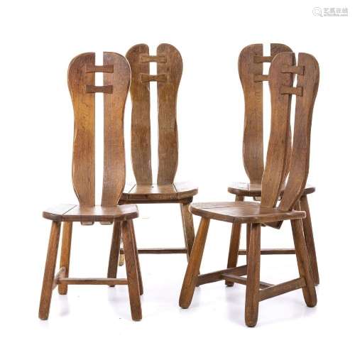 DE PUYDT - Four brutalist oak chairs