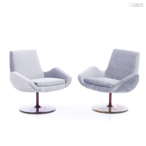 FRENCH WORK c.1970 - Pair of swivel lounge chairs