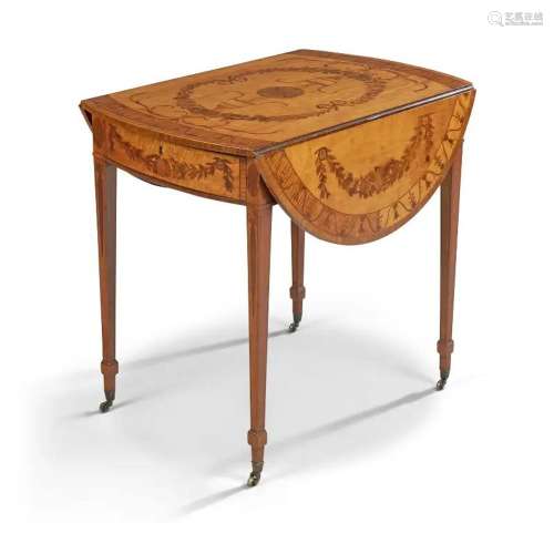 A GEORGE III SATINWOOD AND MARQUETRY PEMBROKE TABLE