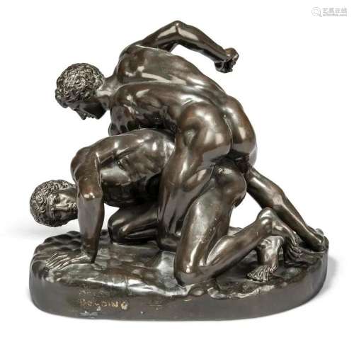 A BRONZE GROUP OF THE WRESTLERS