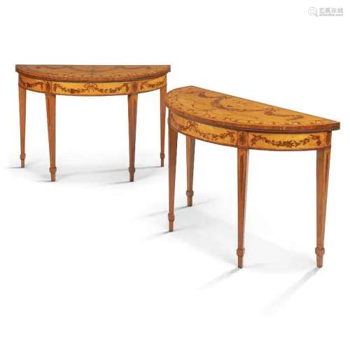 A PAIR OF GEORGE III TULIPWOOD AND SATINWOOD CARD TABLES