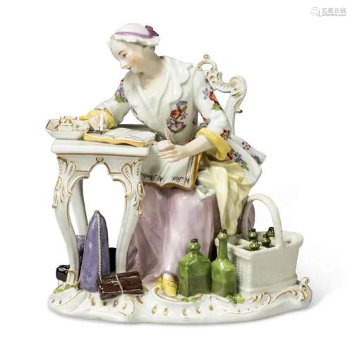 A MEISSEN PORCELAIN FIGURE OF 'THE GOOD HOUSEWIFE'
