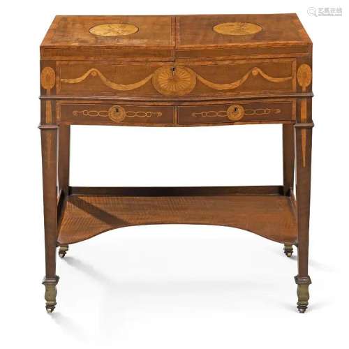 A GEORGE III HAREWOOD, TULIPWOOD AND MARQUETRY DRESSING-TABL...