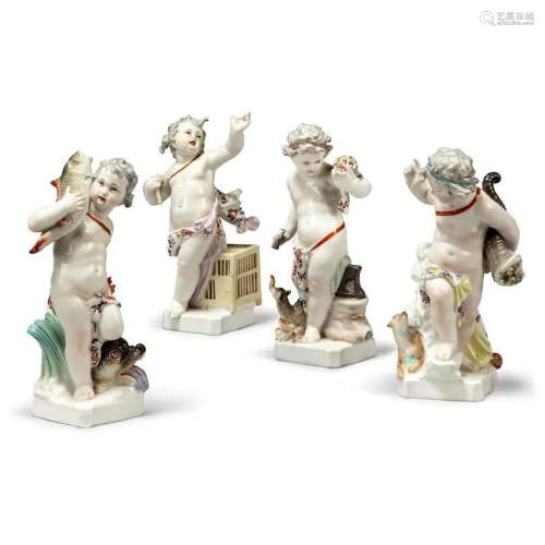 FOUR BERLIN PORCELAIN FIGURES OF PUTTI EMBLEMATIC OF THE ELE...
