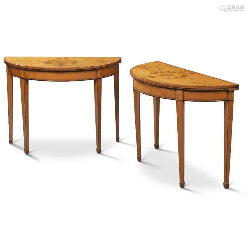 A PAIR OF GEORGE III SATINWOOD, TULIPWOOD, SYCAMORE AND FRUI...