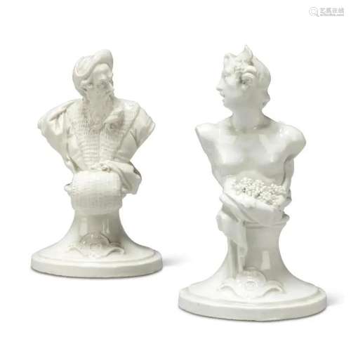 A PAIR OF NYMPHENBURG PORCELAIN WHITE BUSTS EMBLEMATIC OF AU...