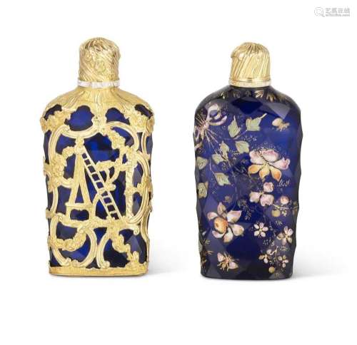 TWO GEORGE III GOLD-MOUNTED GLASS SCENT BOTTLES