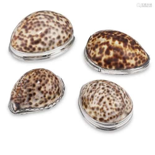FOUR GEORGIAN SILVER AND SILVER-PLATED MOUNTED COWRIE SHELL ...