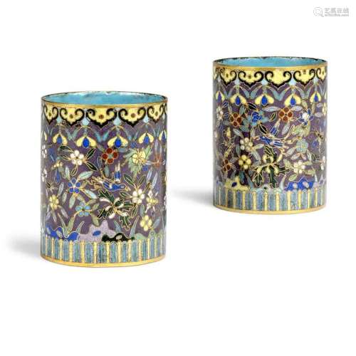 A PAIR OF CHINESE CLOISONNE ENAMEL 'BIRD AND FLOWER'...